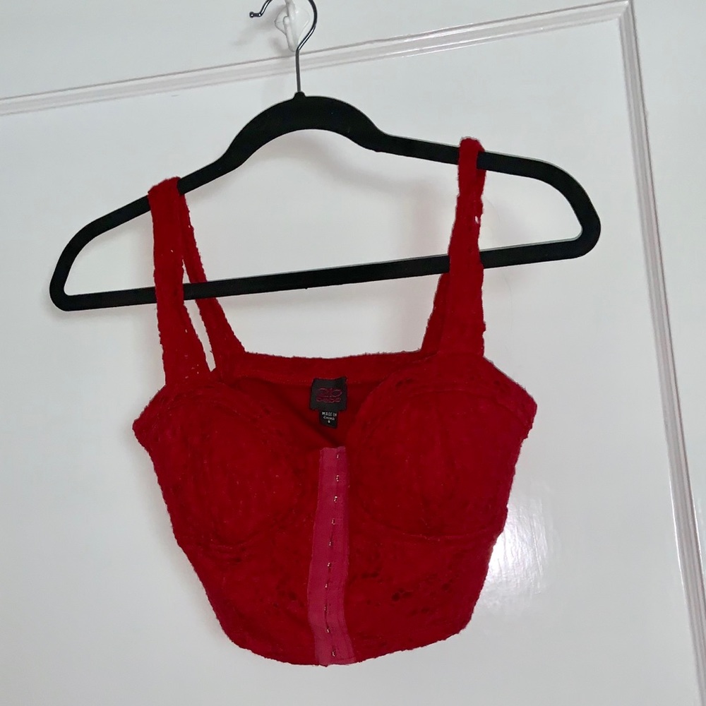 Lace faux front clasp  corset crop top
